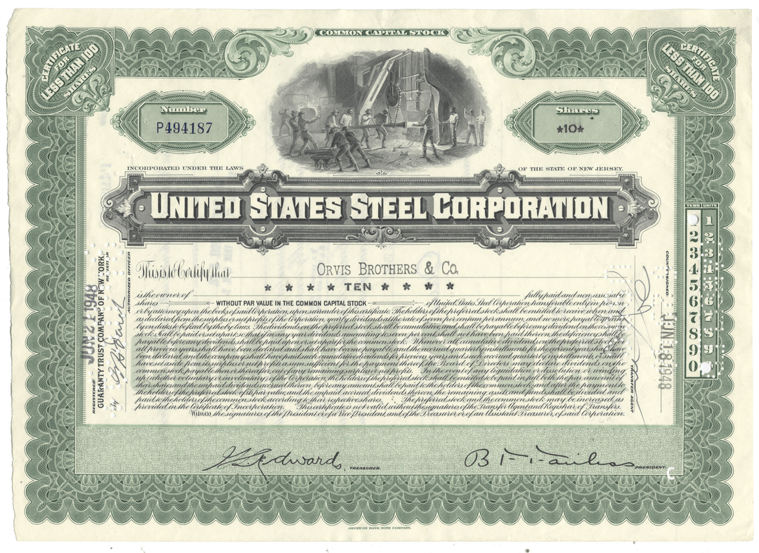 United States Steel Corporation stock certificate from 1948