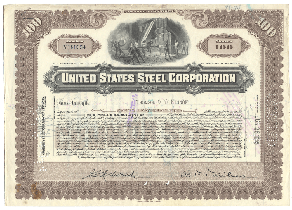 United States Steel Corporation stock certificate from 1946