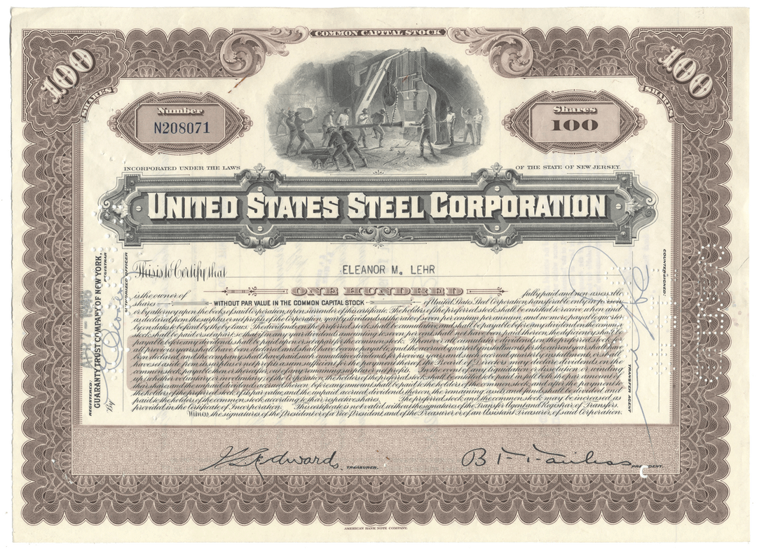 United States Steel Corporation stock certificate.