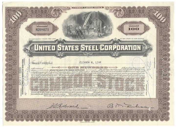United States Steel Corporation stock certificate.