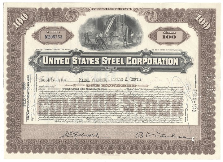 United States Steel Corporation stock certificate from 1948