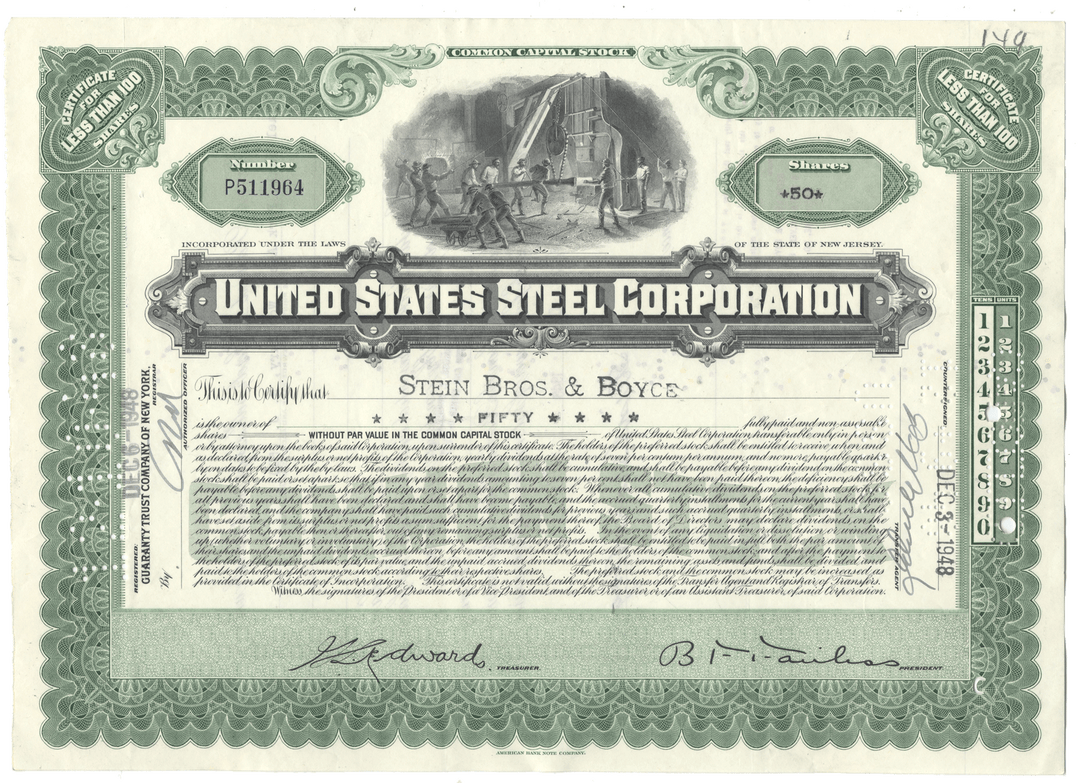 United States Steel Corporation stock certificate from 1948