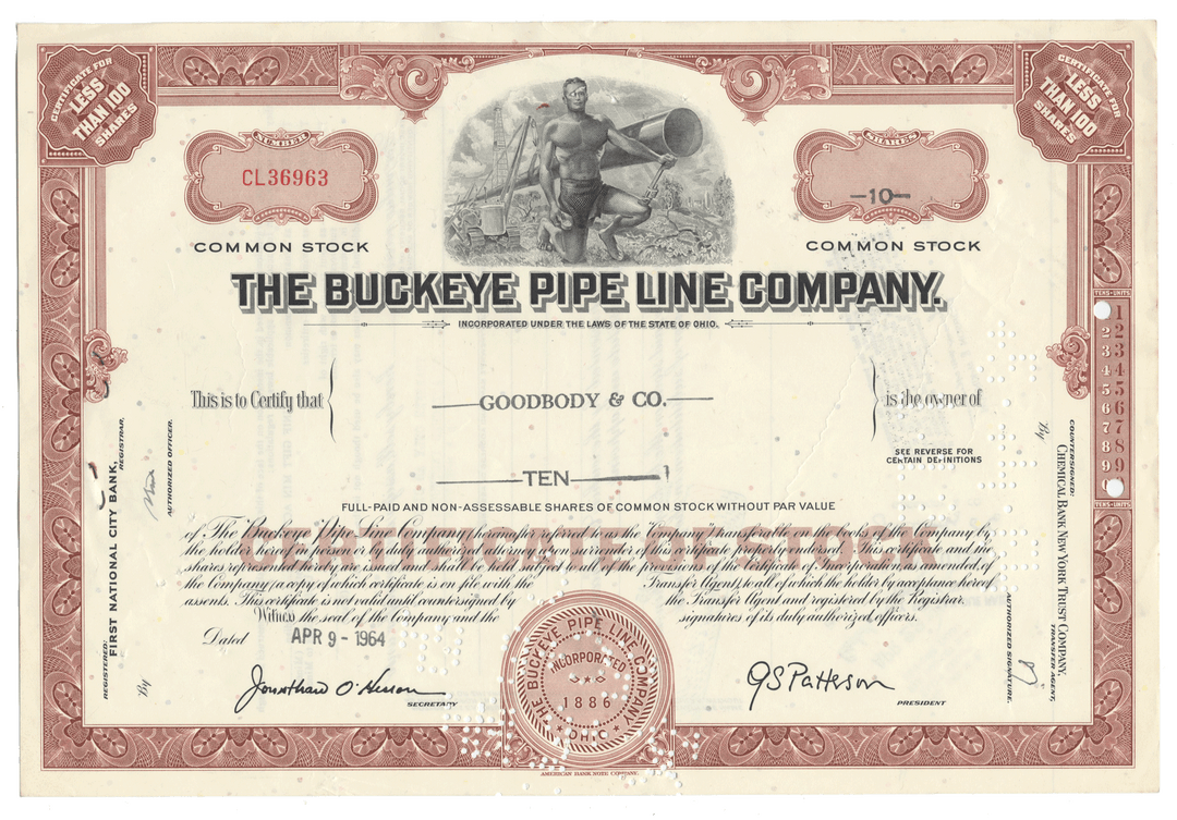 Stock certificate of The Buckeye Pipe Line Company