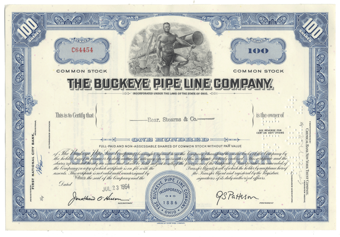 Stock certificate of The Buckeye Pipe Line Company issued to Bear Stearns.