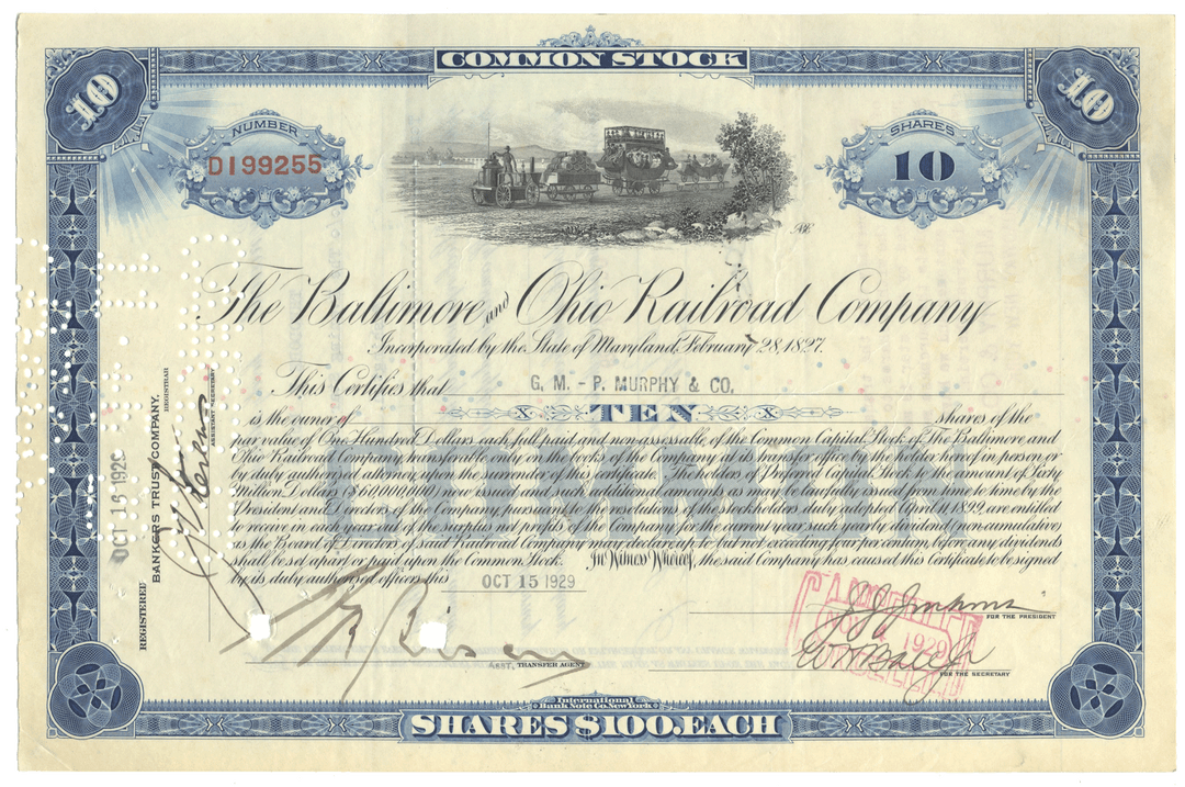 Stock certificate of the Baltimore & Ohio Railroad Company