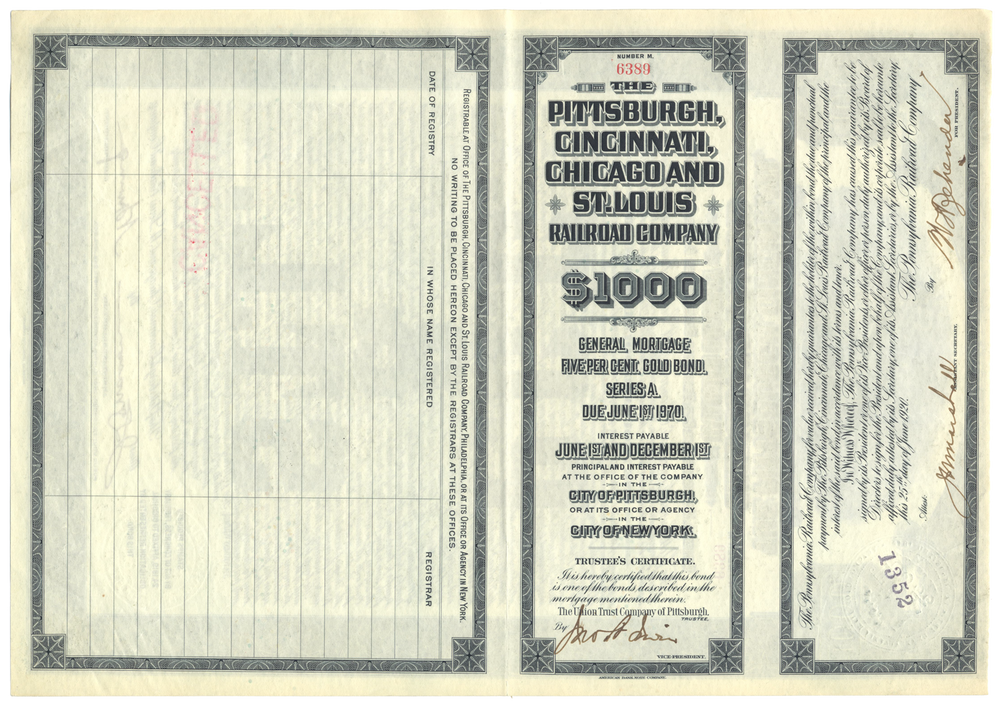 Pittsburgh, Cincinnati, Chicago and St. Louis Railroad Company Bond Certificate