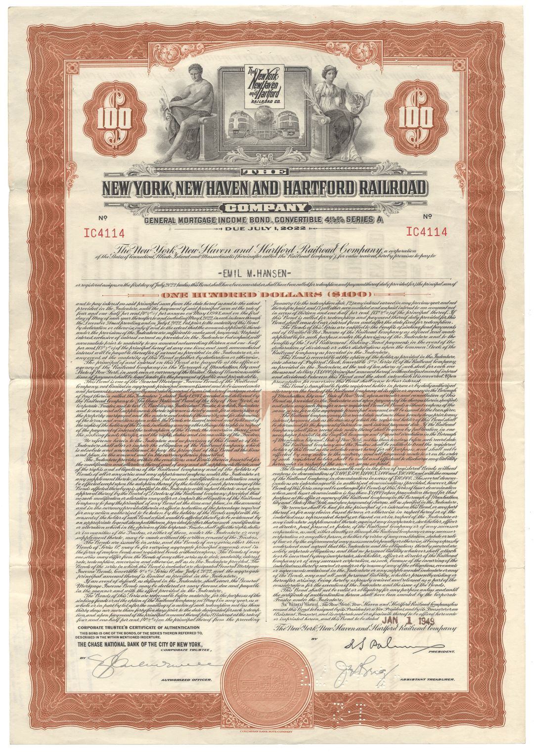 New York, New Haven and Hartford Railroad Company Bond Certificate