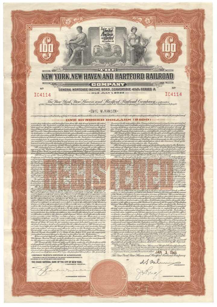 New York, New Haven and Hartford Railroad Company Bond Certificate