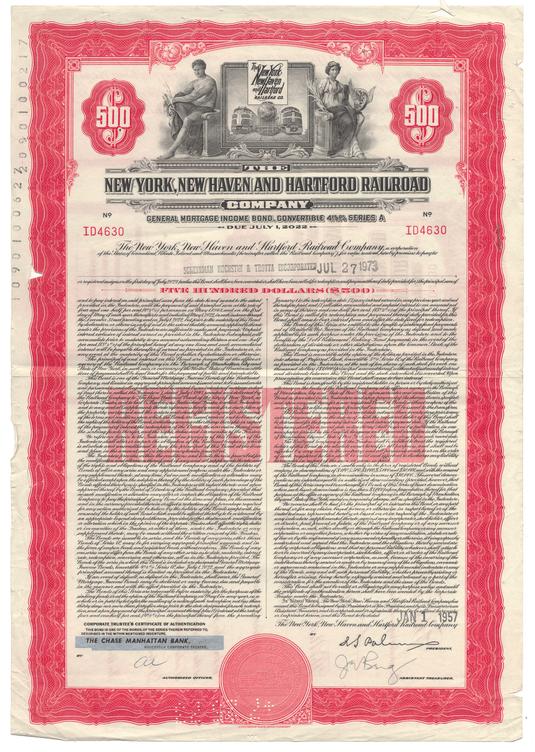 New York, New Haven and Hartford Railroad Company Bond Certificate