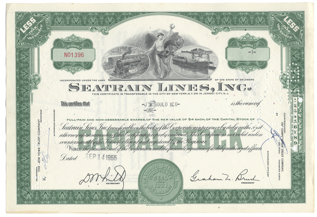 Vintage Seatrain Lines, Inc. stock certificate from 1955