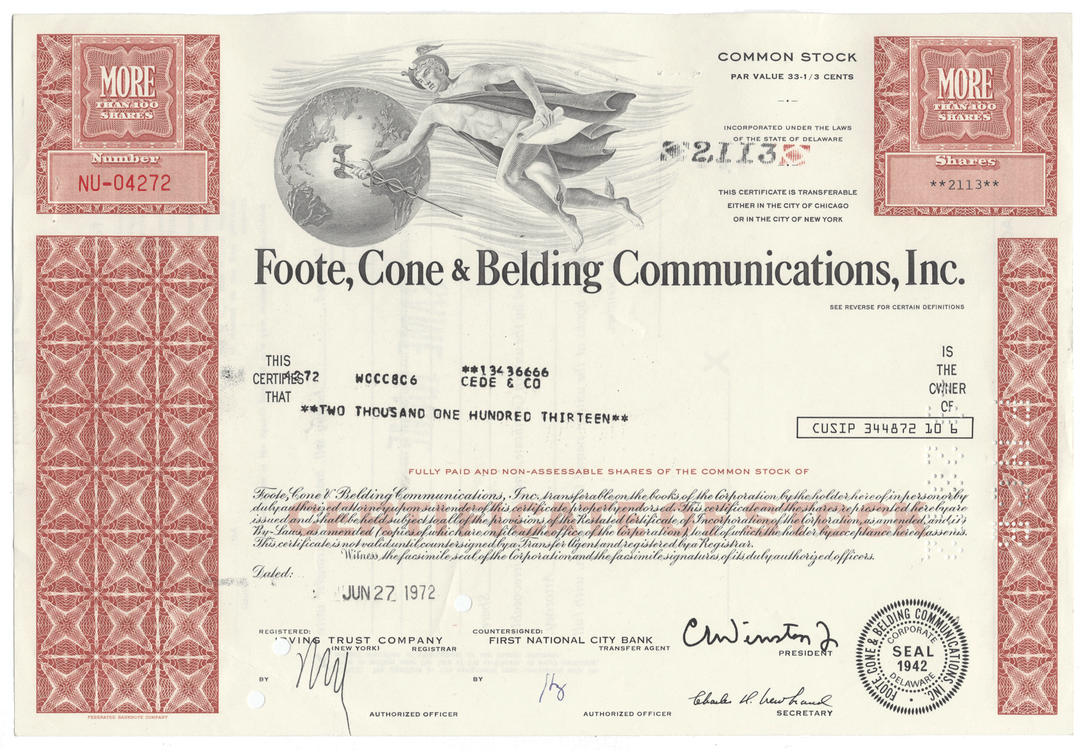 Foote, Cone & Belding Communications, Inc. (LOT OF 8 PIECES)