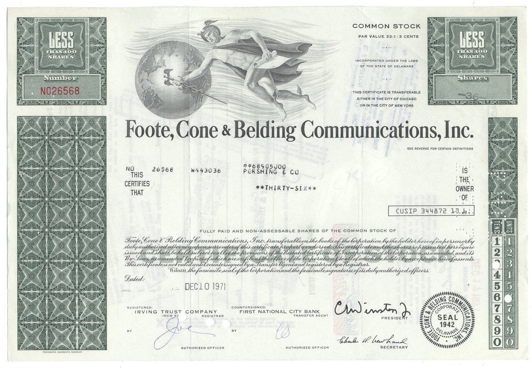 Foote, Cone & Belding Communications, Inc. (LOT OF 8 PIECES)