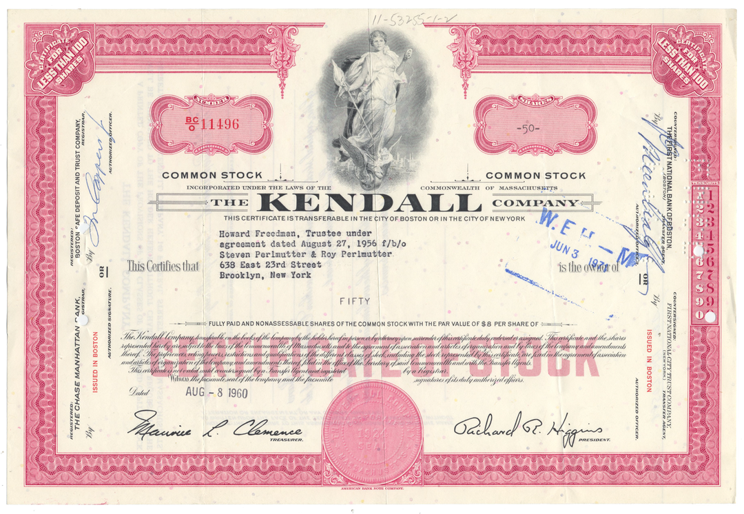 Kendall Company Stock Certificate