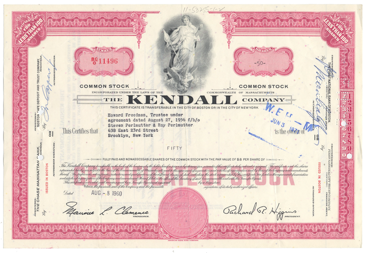 Kendall Company Stock Certificate