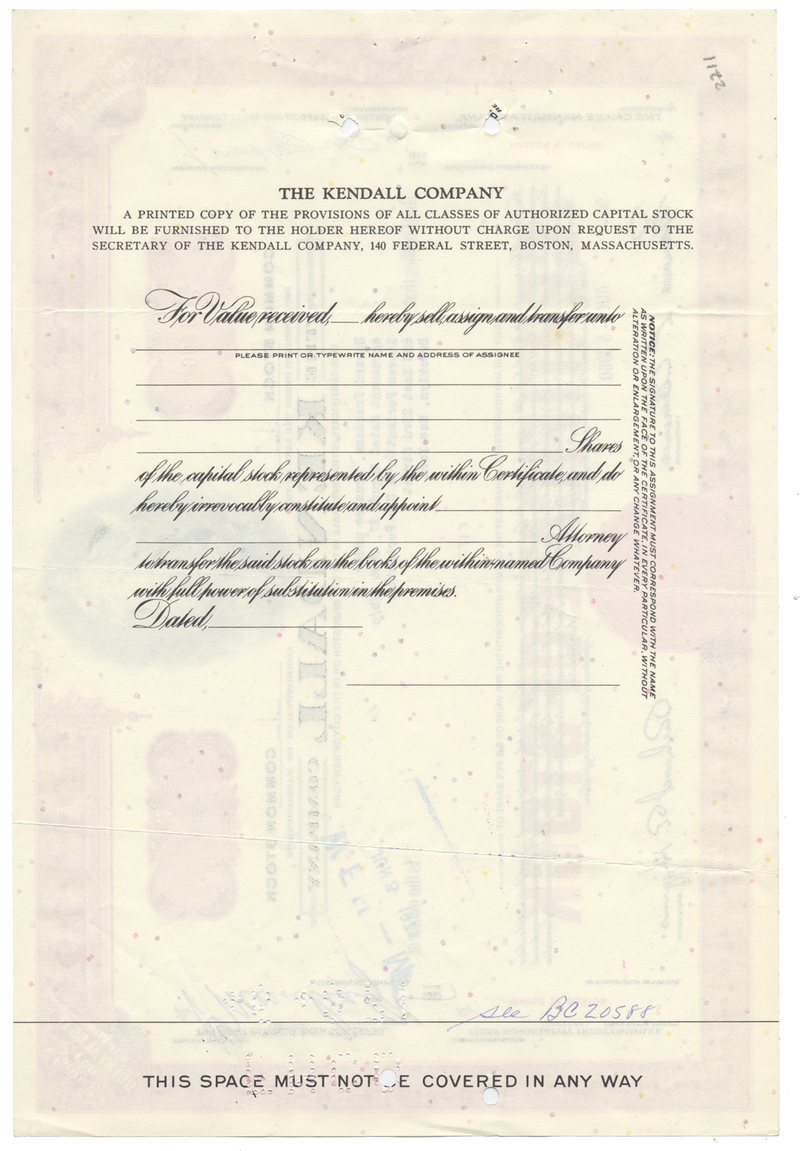 Kendall Company Stock Certificate