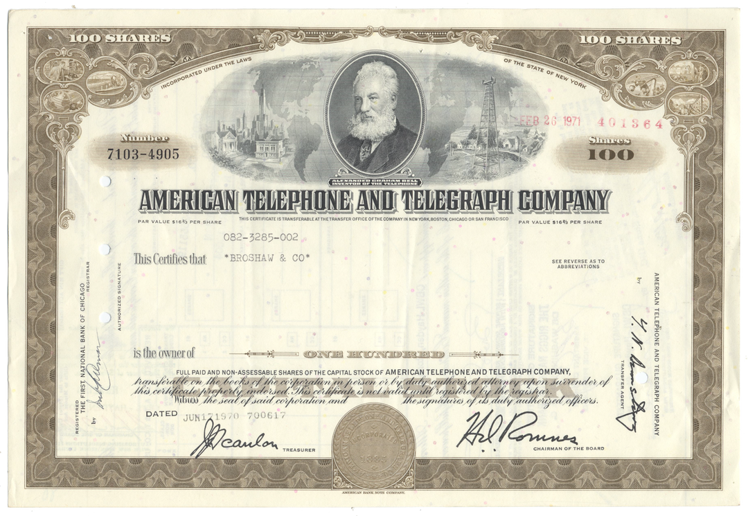 American Telephone & Telegraph Company Stock Certificate