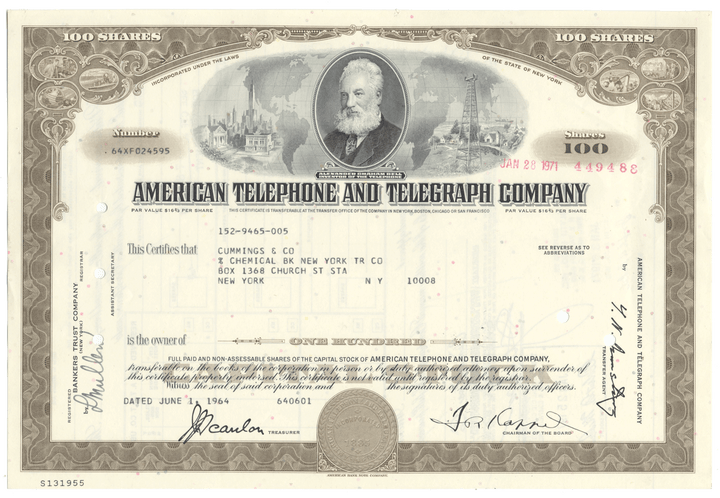 American Telephone & Telegraph Company Stock Certificate