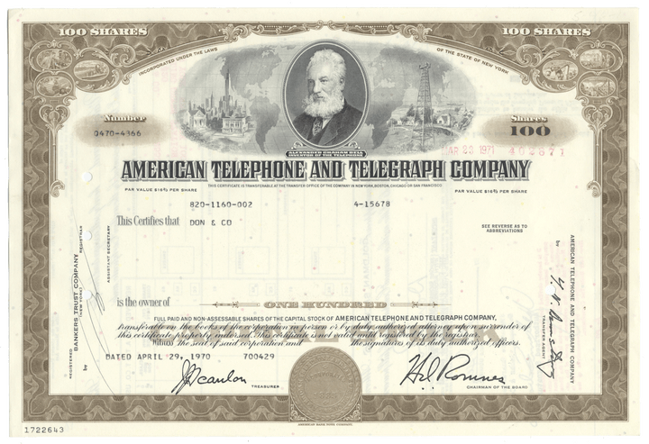 American Telephone & Telegraph Company Stock Certificate