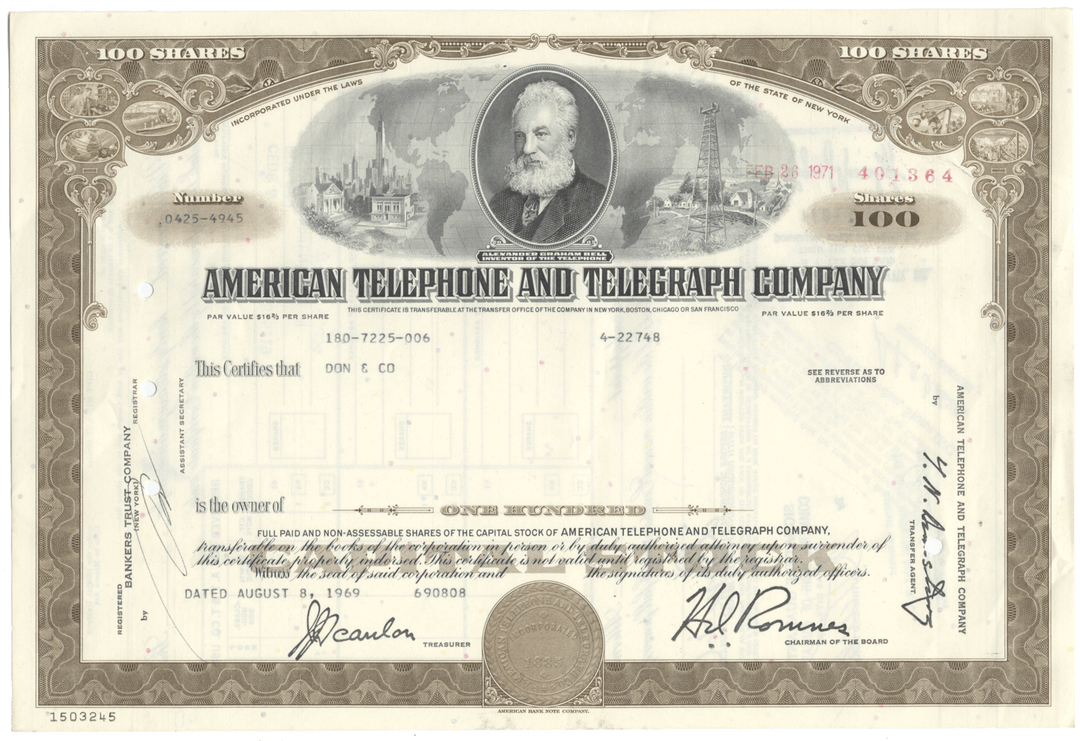 American Telephone & Telegraph Company Stock Certificate