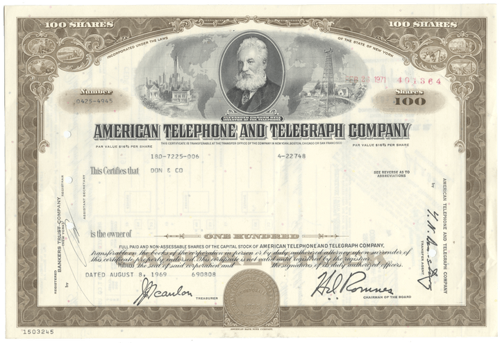 American Telephone & Telegraph Company Stock Certificate