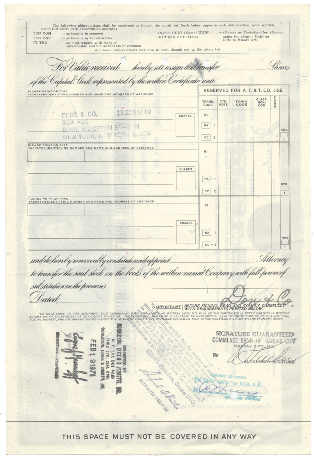 American Telephone & Telegraph Company Stock Certificate