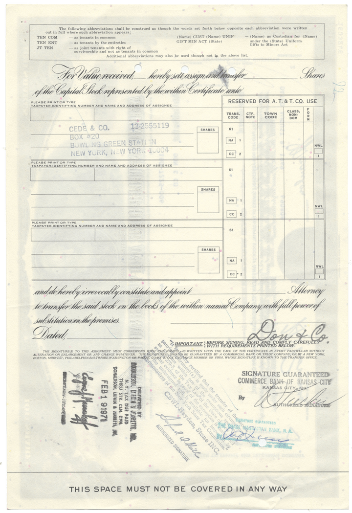 American Telephone & Telegraph Company Stock Certificate