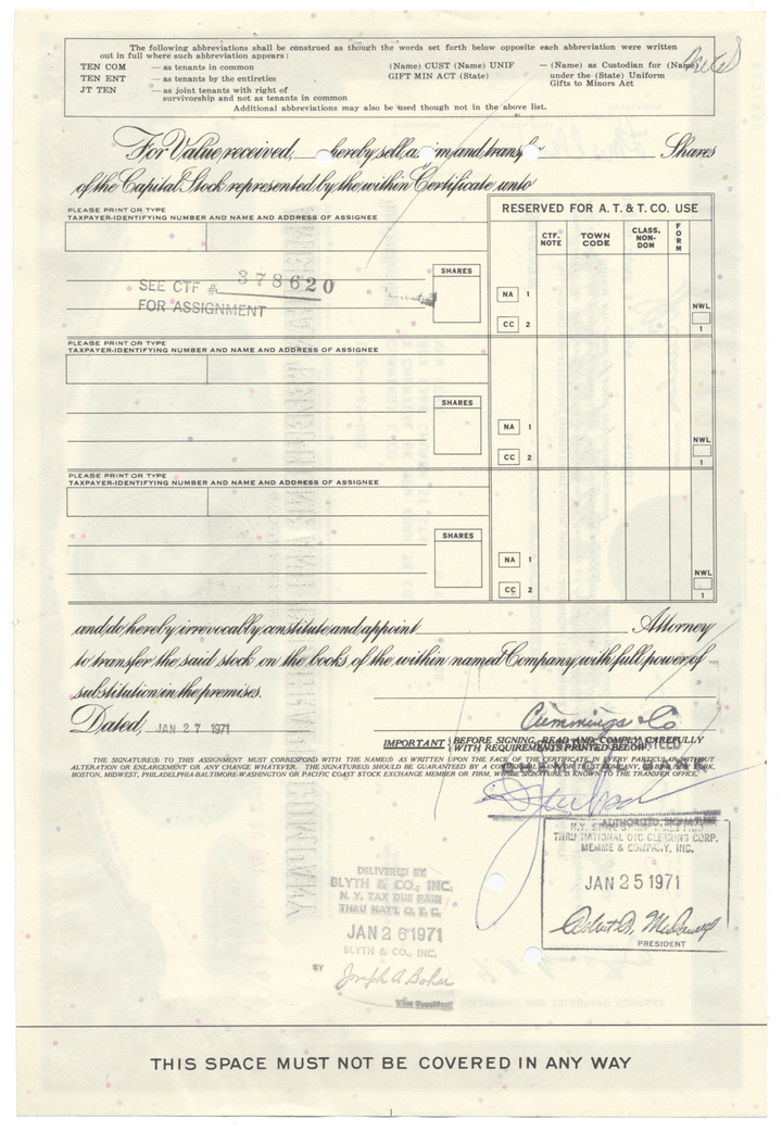 American Telephone & Telegraph Company Stock Certificate