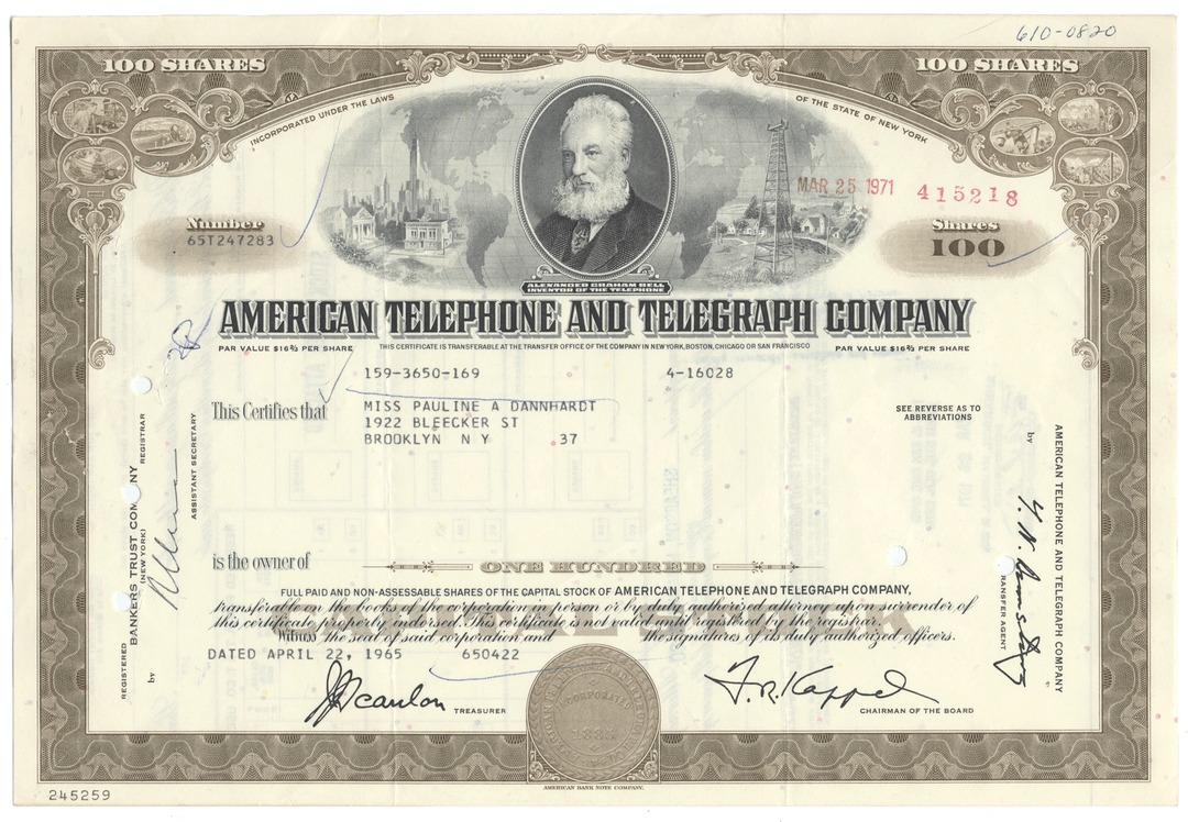 American Telephone and Telegraph Company stock certificate 