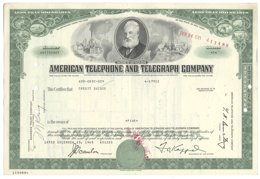 American Telephone & Telegraph Company Stock Certificate