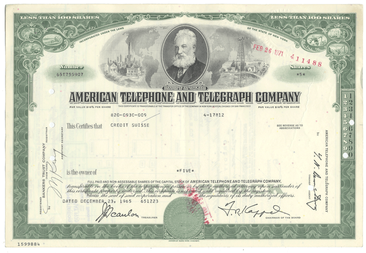 American Telephone & Telegraph Company Stock Certificate