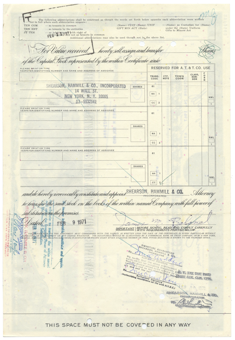 American Telephone & Telegraph Company Stock Certificate