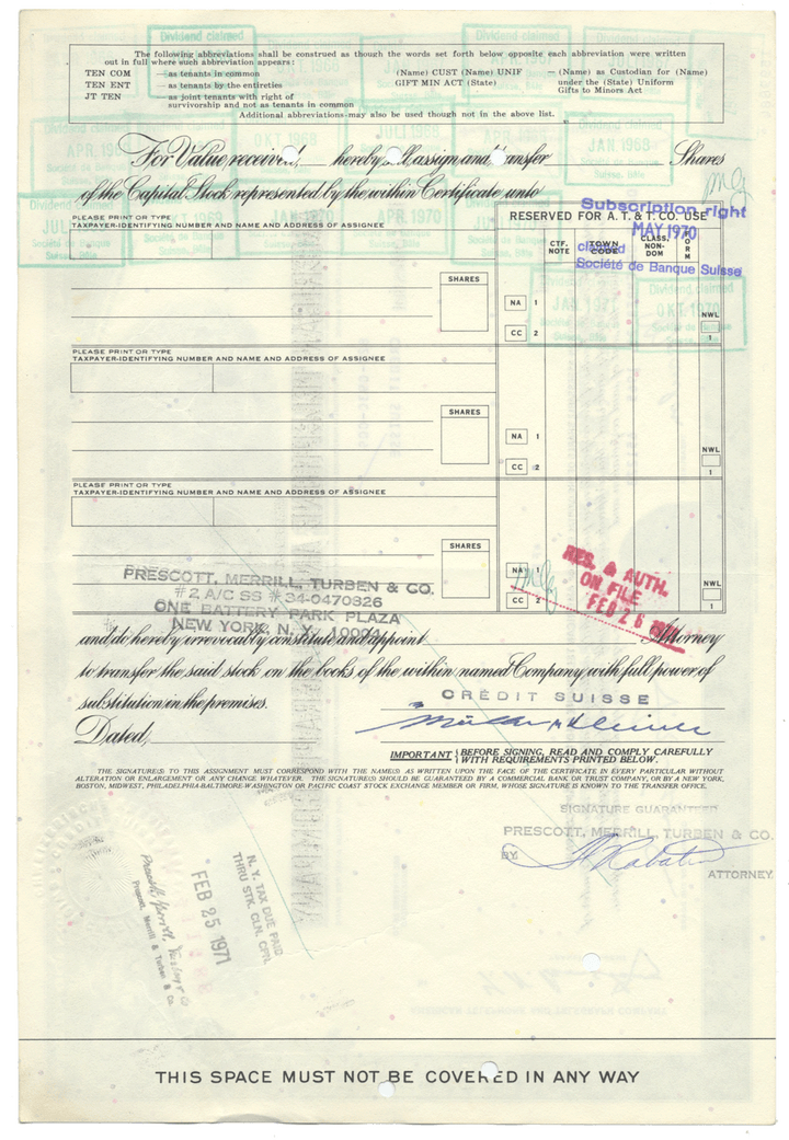 American Telephone & Telegraph Company Stock Certificate