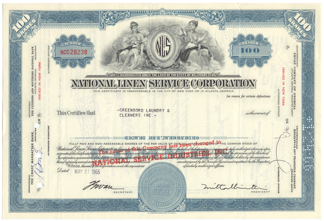 National Linen Service Corporation Stock Certificate