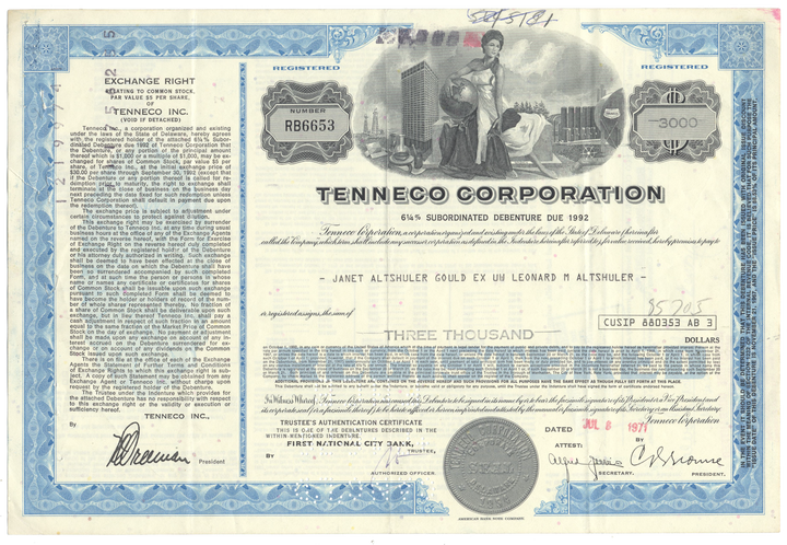 Tenneco Corporation Bond Certificate