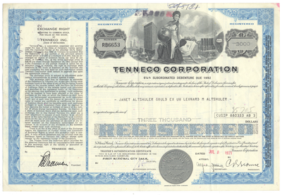 Tenneco Corporation Bond Certificate