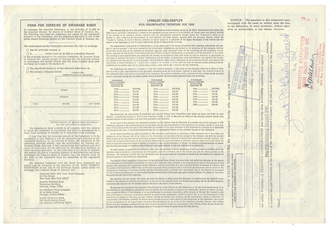 Tenneco Corporation Bond Certificate