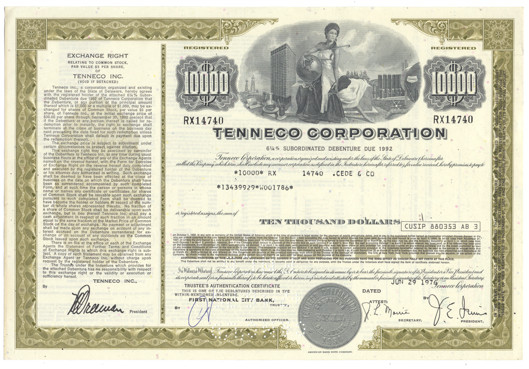 Tenneco Corporation Bond Certificate