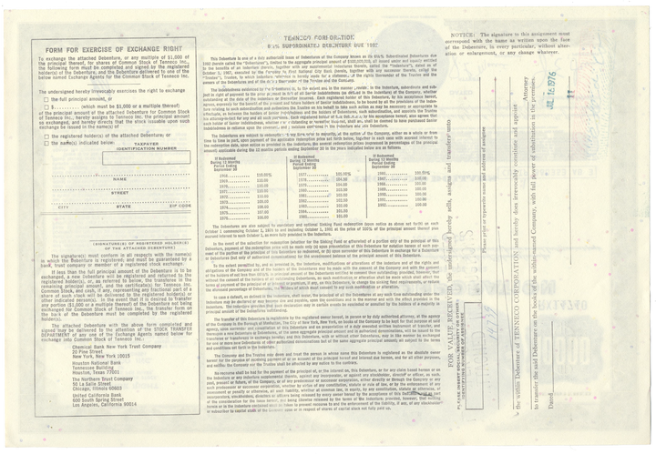 Tenneco Corporation Bond Certificate