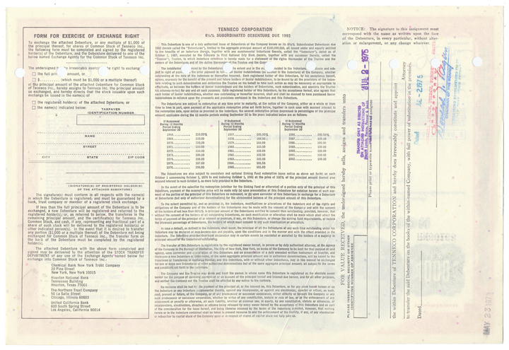 Tenneco Corporation Bond Certificate