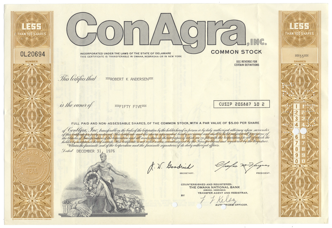 ConAgra, Inc. Stock Certificate