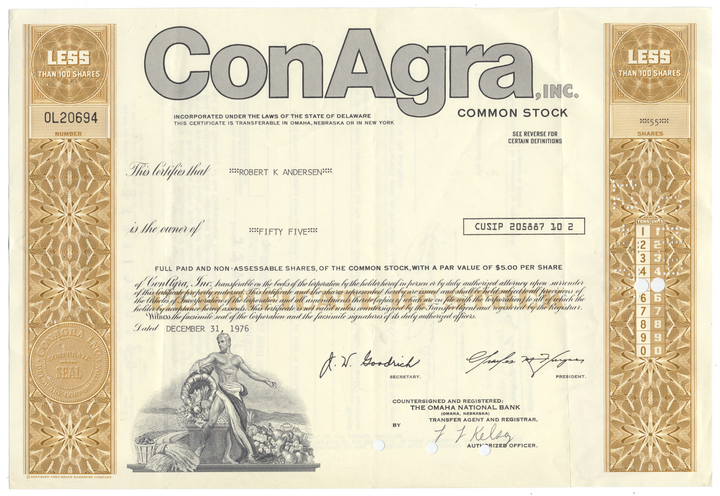 ConAgra, Inc. Stock Certificate