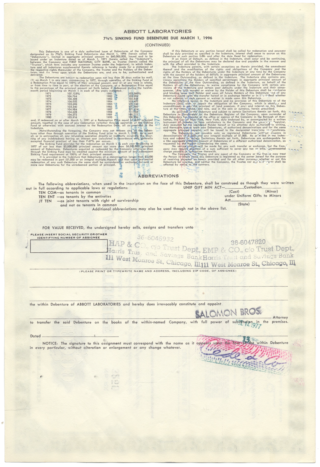 Abbott Laboratories Bond Certificate