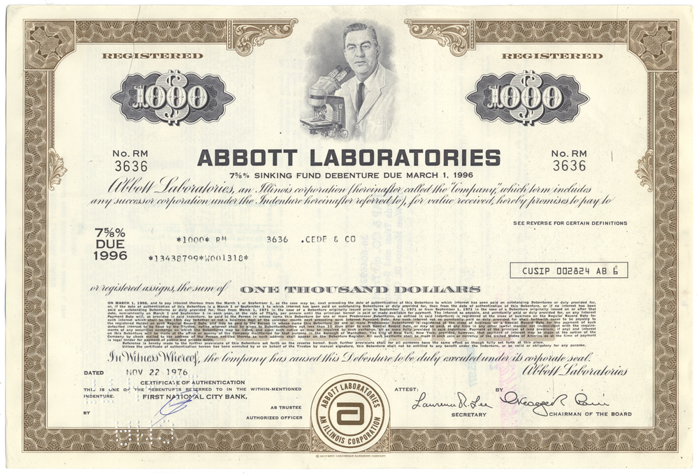 Abbott Laboratories Bond Certificate