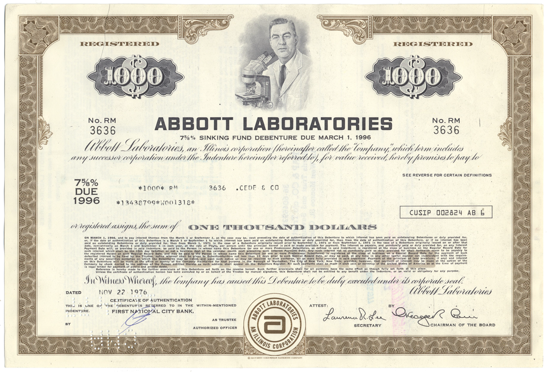 Abbott Laboratories Bond Certificate