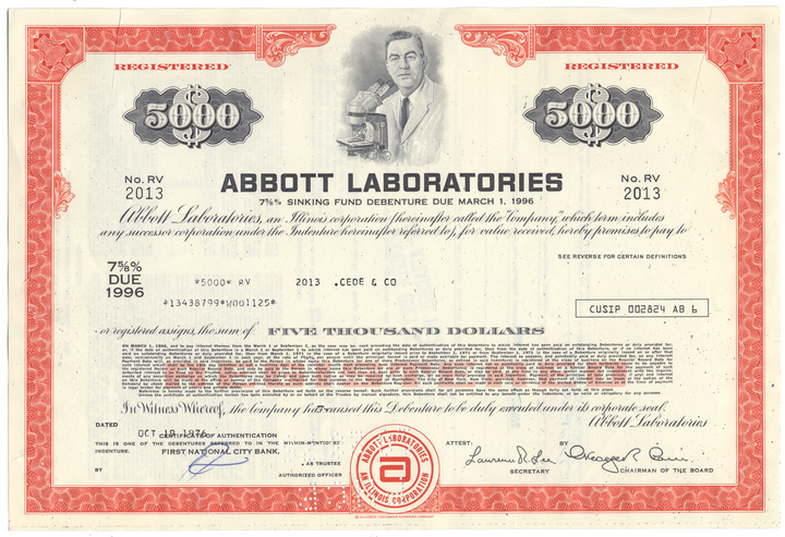 Abbott Laboratories Bond Certificate