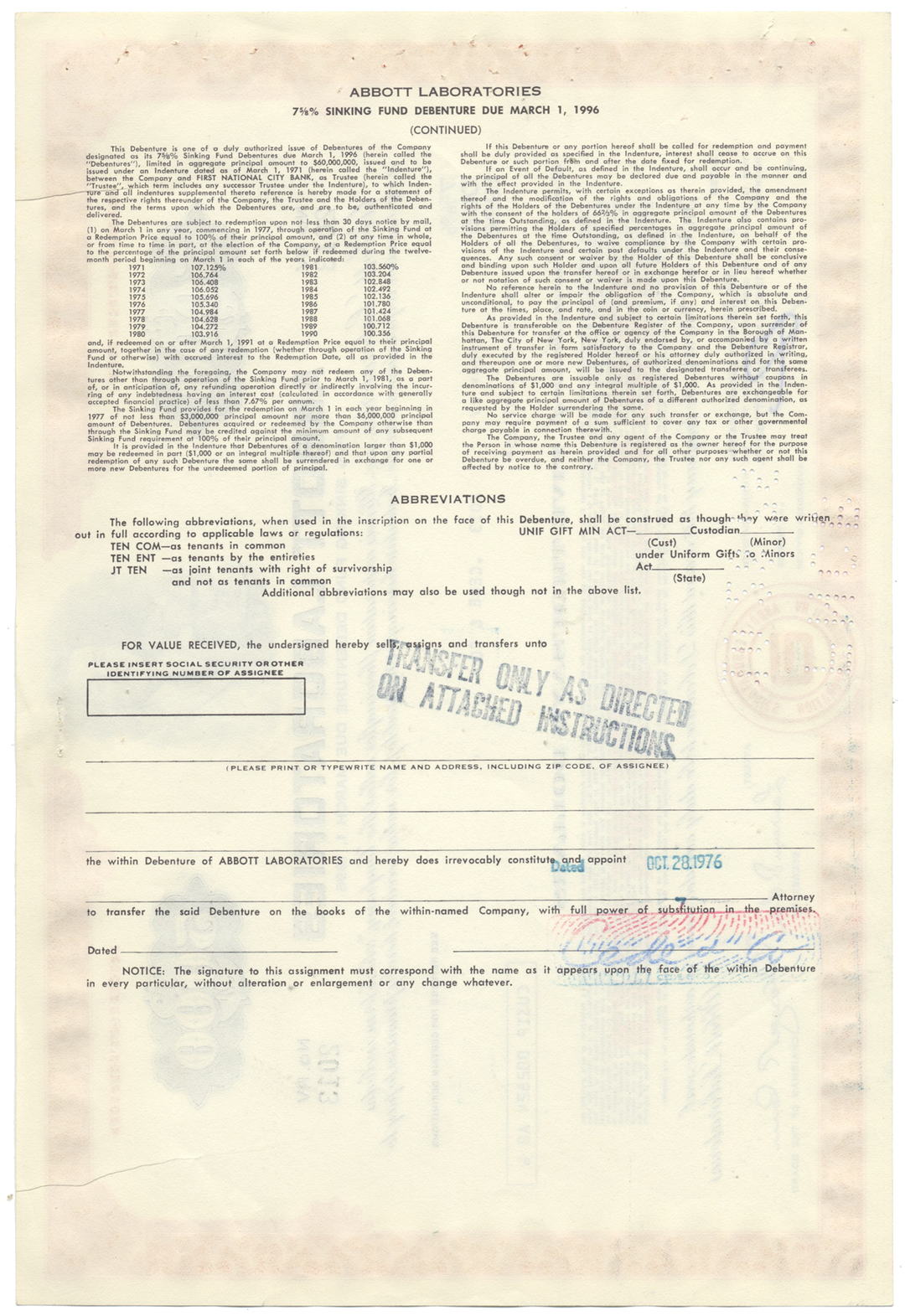 Abbott Laboratories Bond Certificate