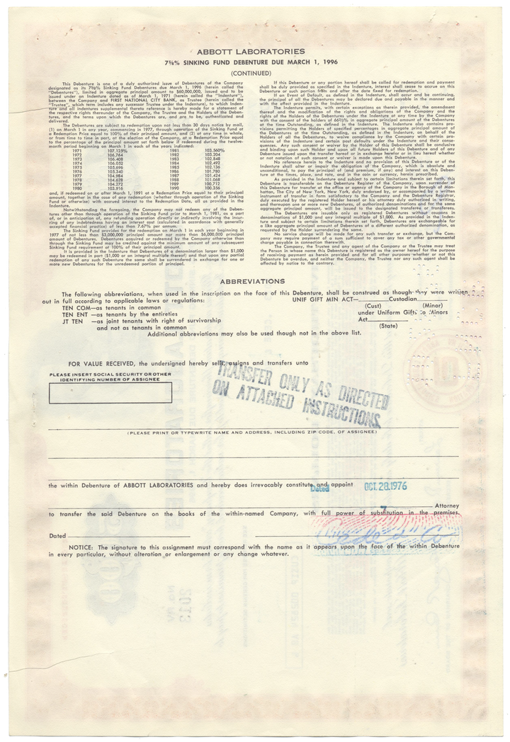 Abbott Laboratories Bond Certificate