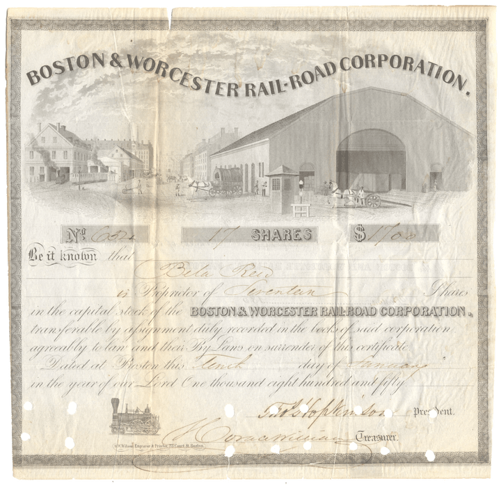 Boston & Worcester Rail-Road Corporation Stock Certificate