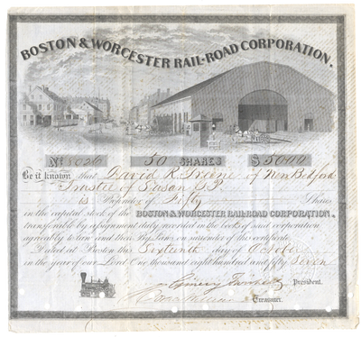 Boston & Worcester Rail-Road Corporation Stock Certificate