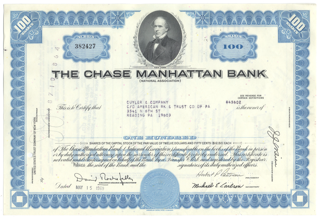 Chase Manhattan Bank Stock Certificate